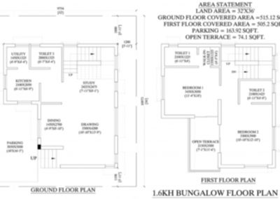 2D Floor plan of 1.6 Kattha Bungalow
